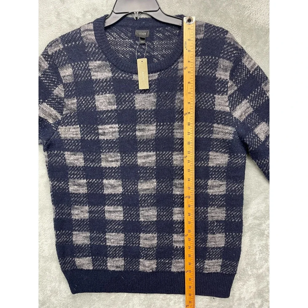 NWT J Crew‎ Men's Sweater Sz L Blue Gray Check Linen Wool Alpaca Long Sleeve